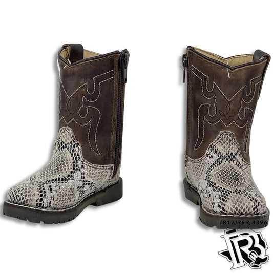 Smoky Mountain Kid's Autry White / Brown Waxed Distress Leather Western Boot - 3124T