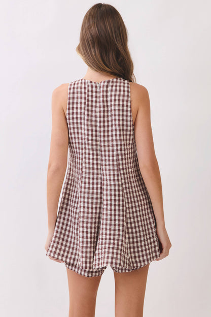Reminiscence - Gingham Sleeveless Baby doll Romper - RD304-1