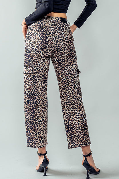 Boho Leopard Print Cargo Straight Legged Pants