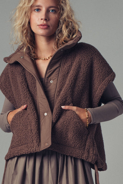 Cozy Sherpa Vest With Quilted Collar Detail