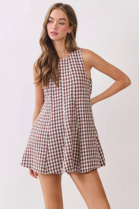 Reminiscence - Gingham Sleeveless Baby doll Romper - RD304-1