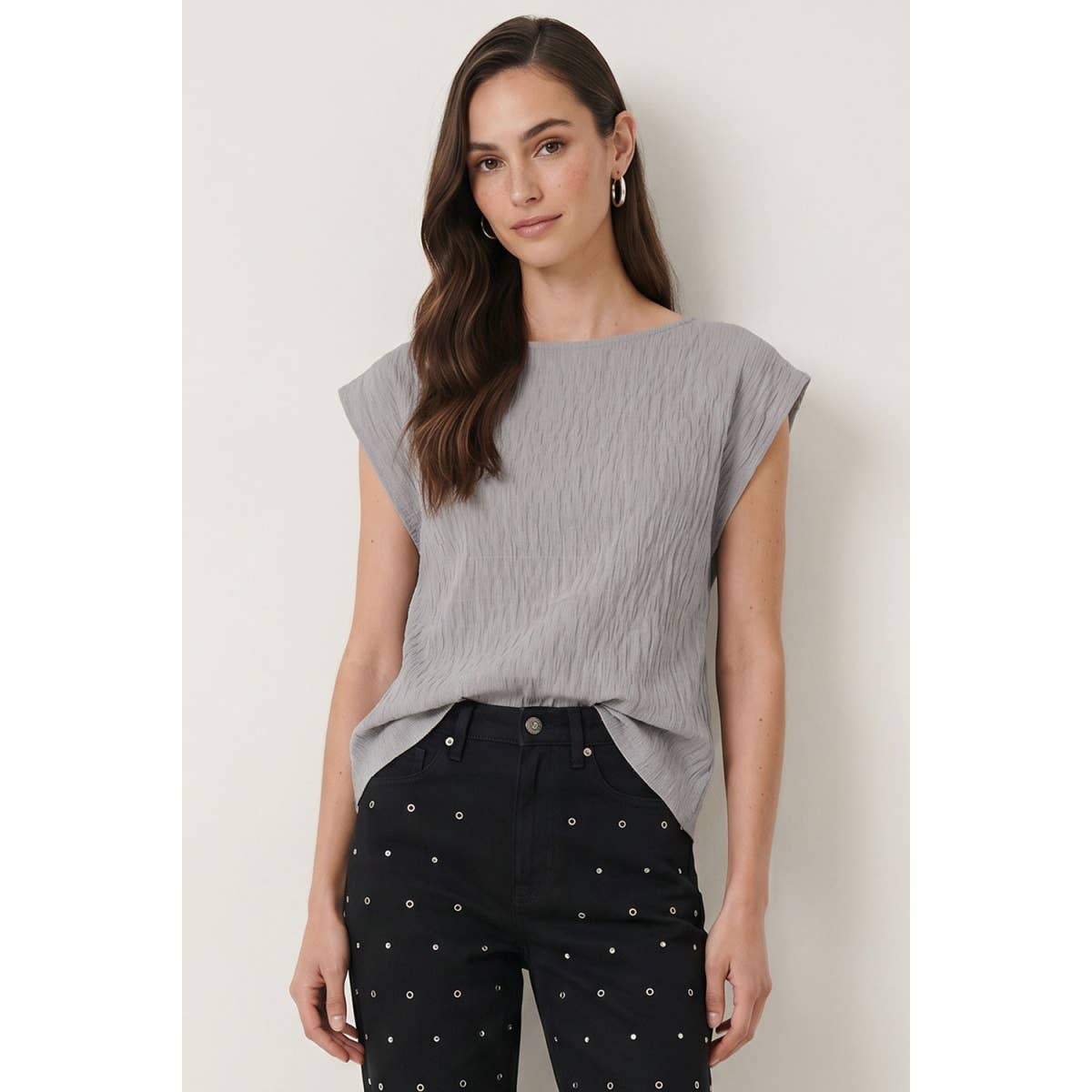 Naked Zebra - Textured Satin Boat Neck Blouse