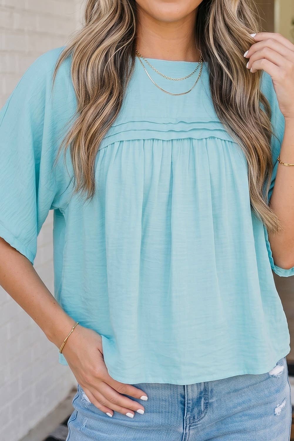 Tie Pleated Detail Babydoll Blouse