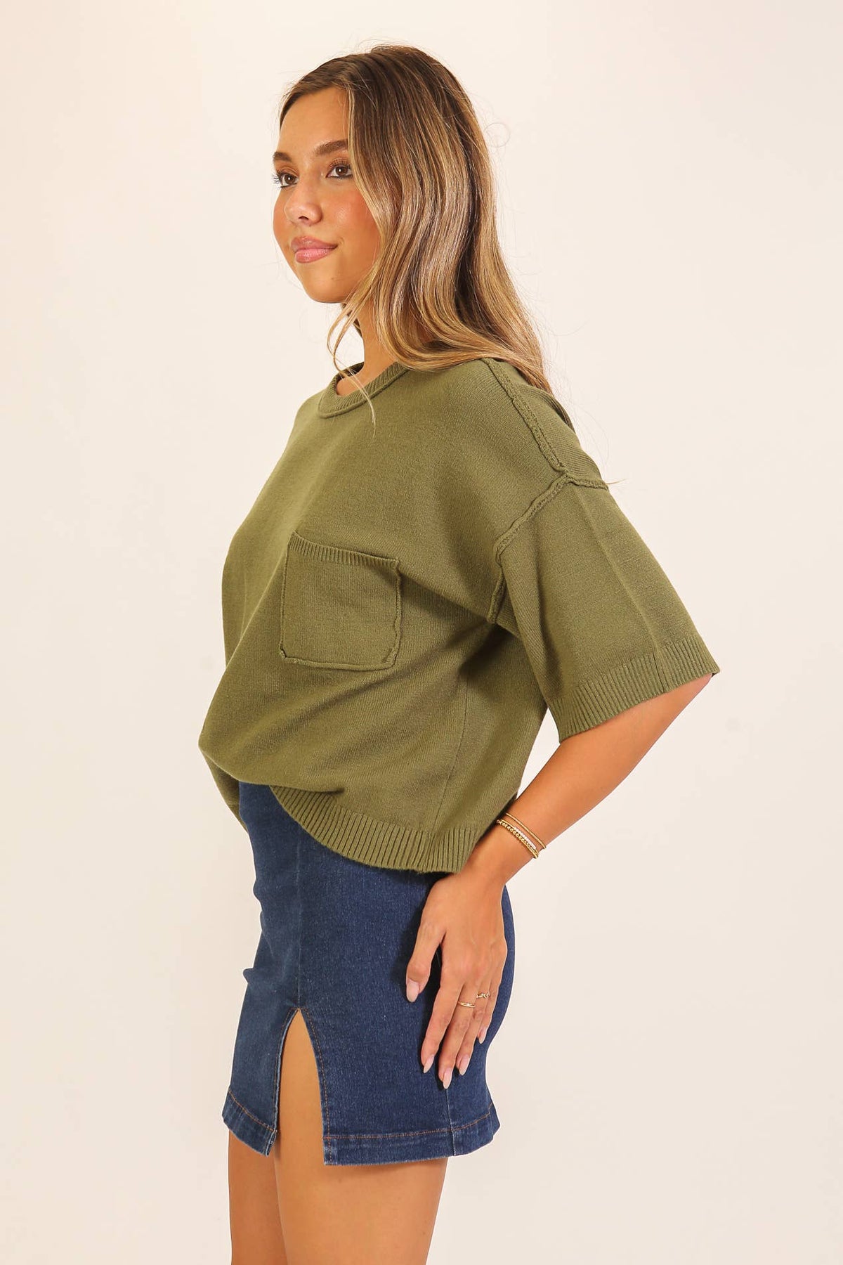 TIMING - Short Sleeve Pocket Knit Sweater