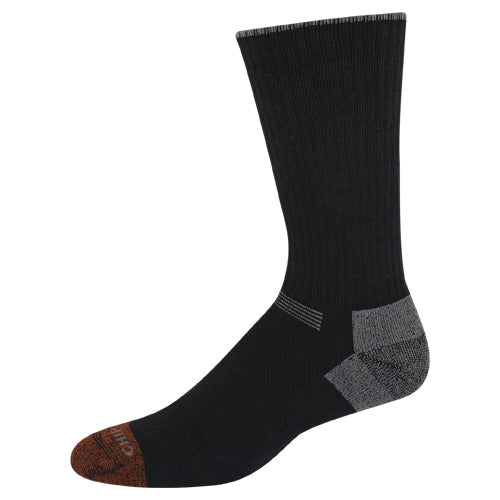 Black sock with gray heel and brown toe on a white background