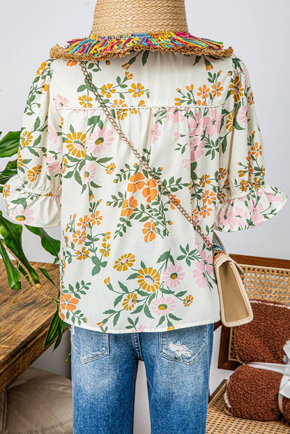 Summer Fashion Crochet Boho Half Sleeve Floral Blouse