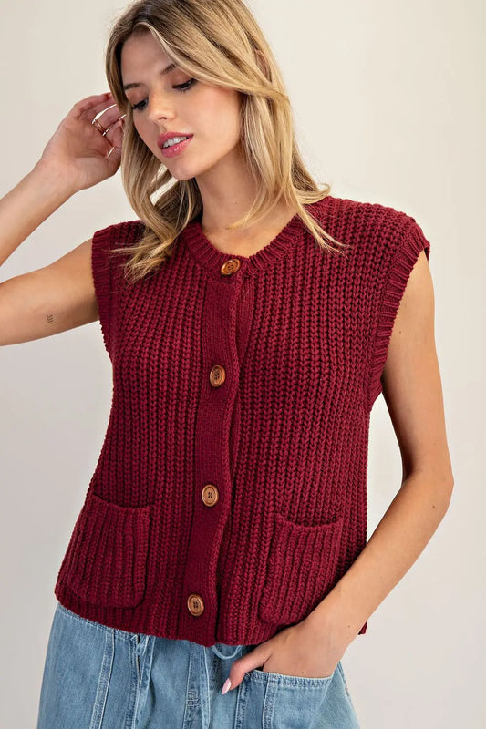 Chunky knit vest-wine