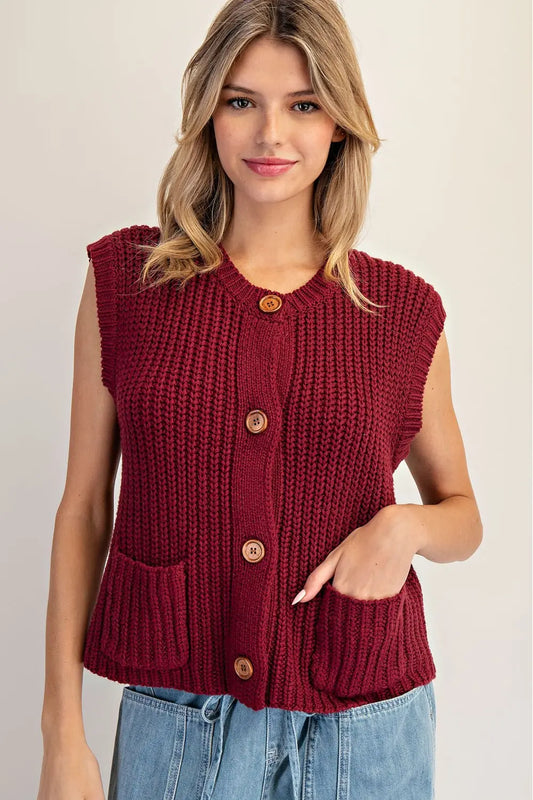 Chunky knit vest-wine