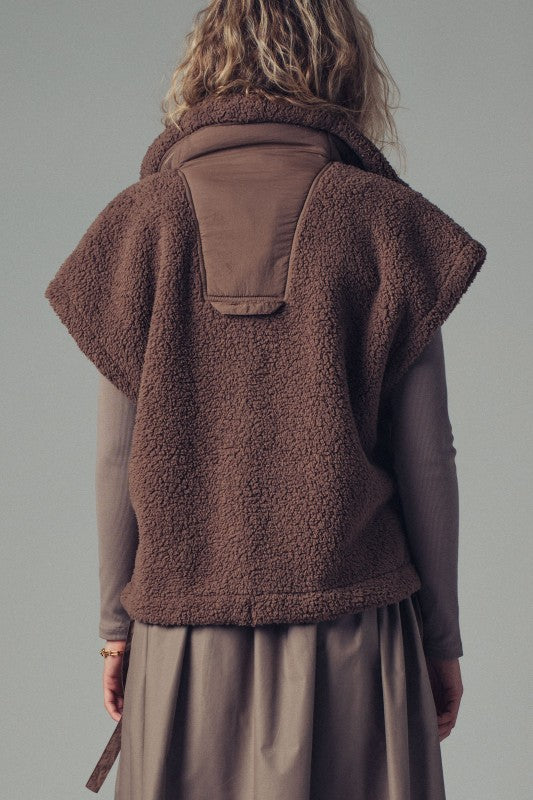 Cozy Sherpa Vest With Quilted Collar Detail