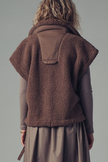 Cozy Sherpa Vest With Quilted Collar Detail