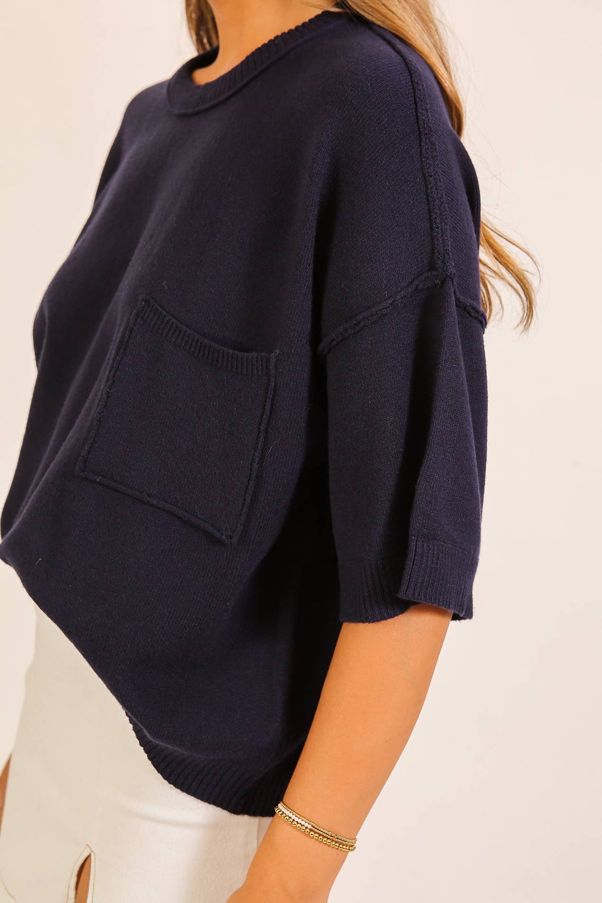 TIMING - Short Sleeve Pocket Knit Sweater