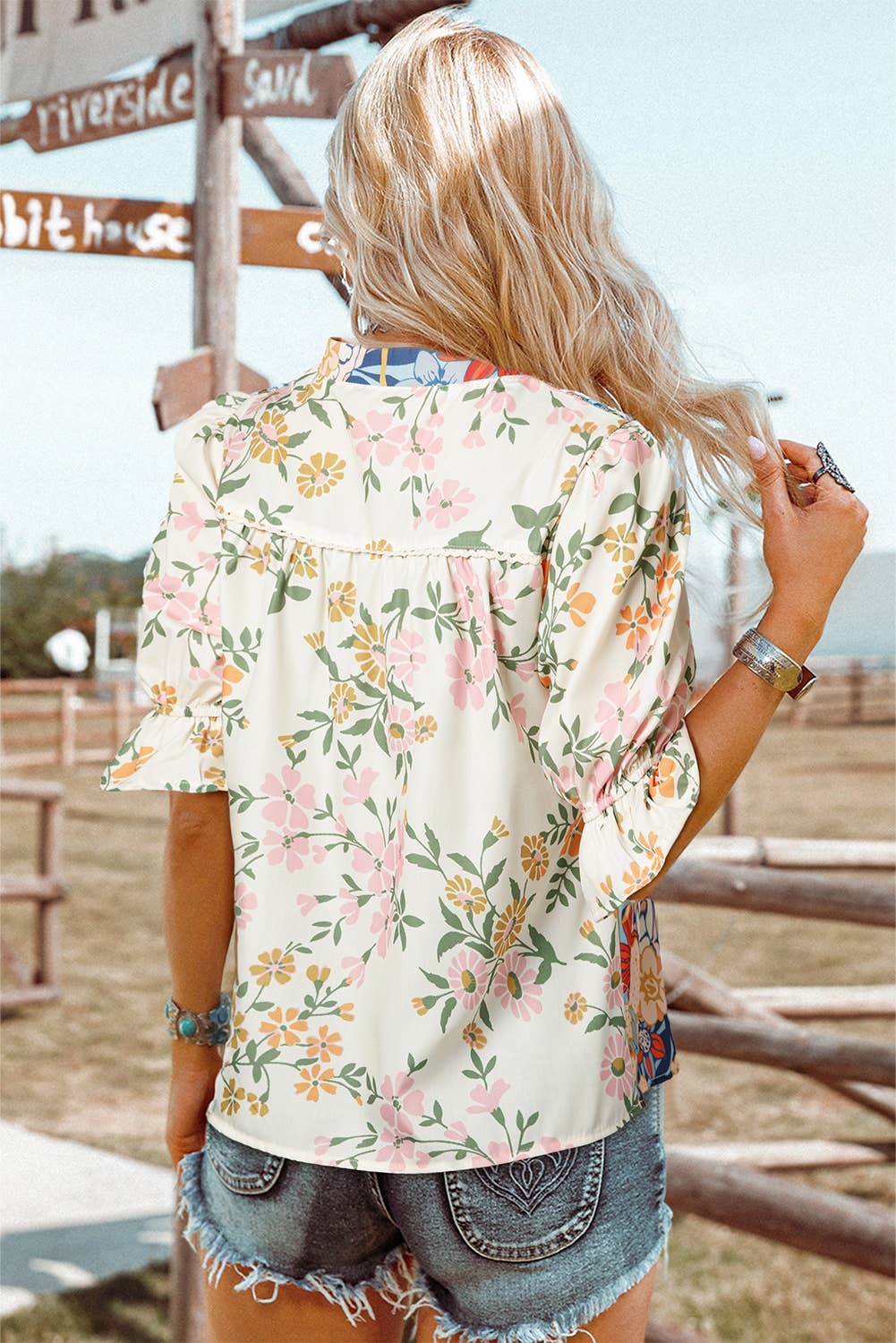 Summer Fashion Crochet Boho Half Sleeve Floral Blouse