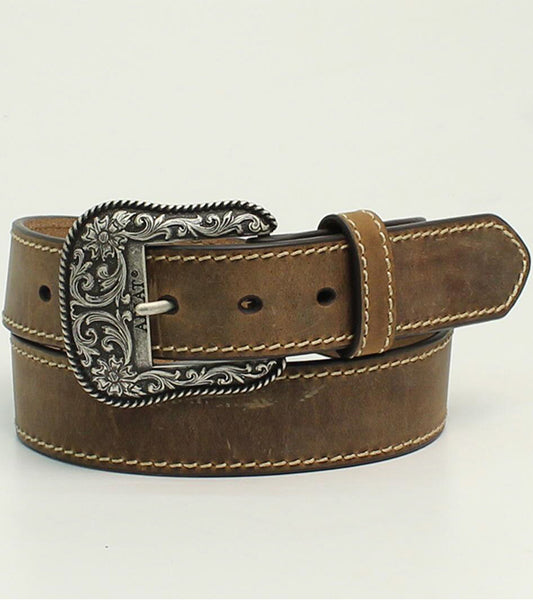 Ariat Ladies Brown Leather Belt Silver - A1523402