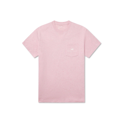 Light pink short sleeve t-shirt with front chest pocket and subtle graphic logo