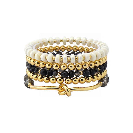 BRACELET 5PC WHT, STONE, BLK