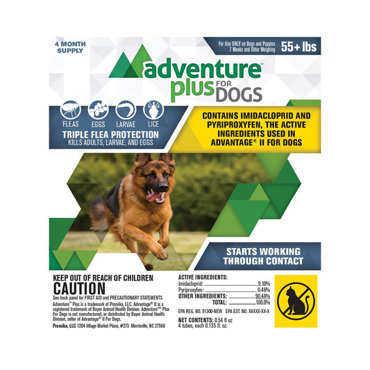 Flea and tick protection box for large dogs featuring German Shepherd running outside.