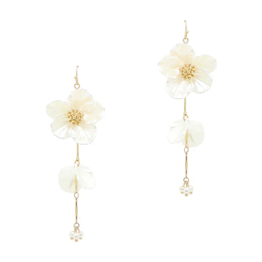 Pearlized Shell Flower 2.75" Drop Earring
