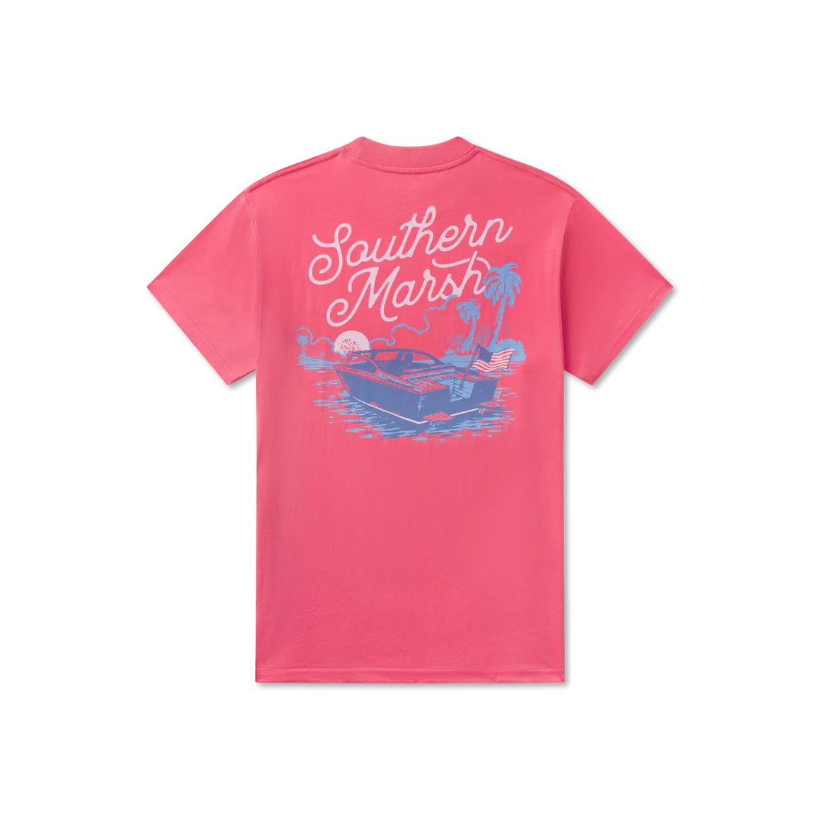 PINK SHIRT WITH BOAT ON WHITE BACKGROUND