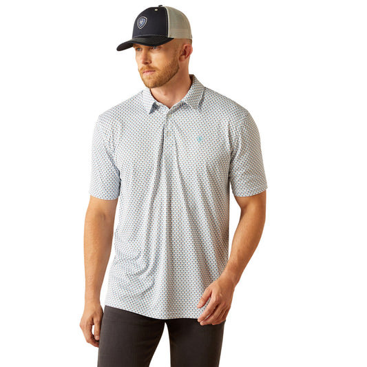 Ariat Men's White & Blue Geo Print Polo