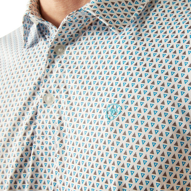 Ariat Men's White & Blue Geo Print Polo