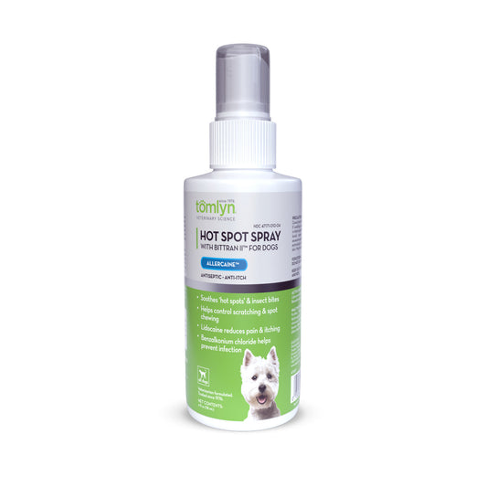 Tomlyn Hot Spot Spray for dogs bottle, pet itch relief, on white background