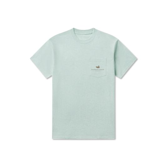 Light green t-shirt with a small logo on a white background
