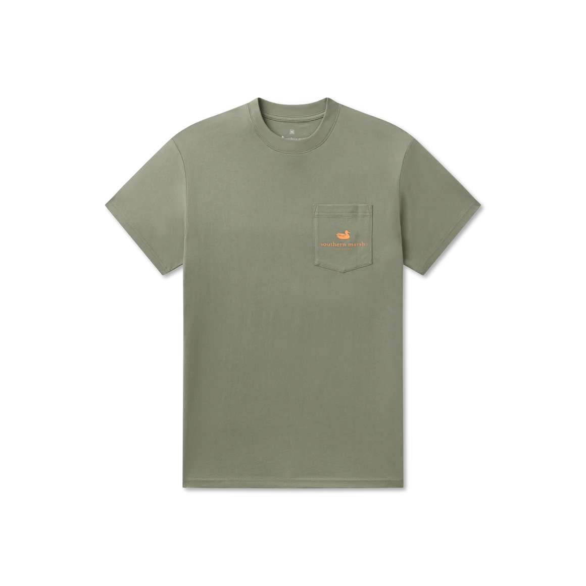 Green t-shirt with a pocket on a white background