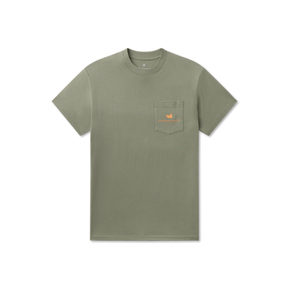 Green t-shirt with a pocket on a white background
