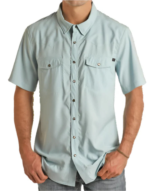 ROCK AND ROLL MEN'S TEK WESTERN SHIRT - AQUA