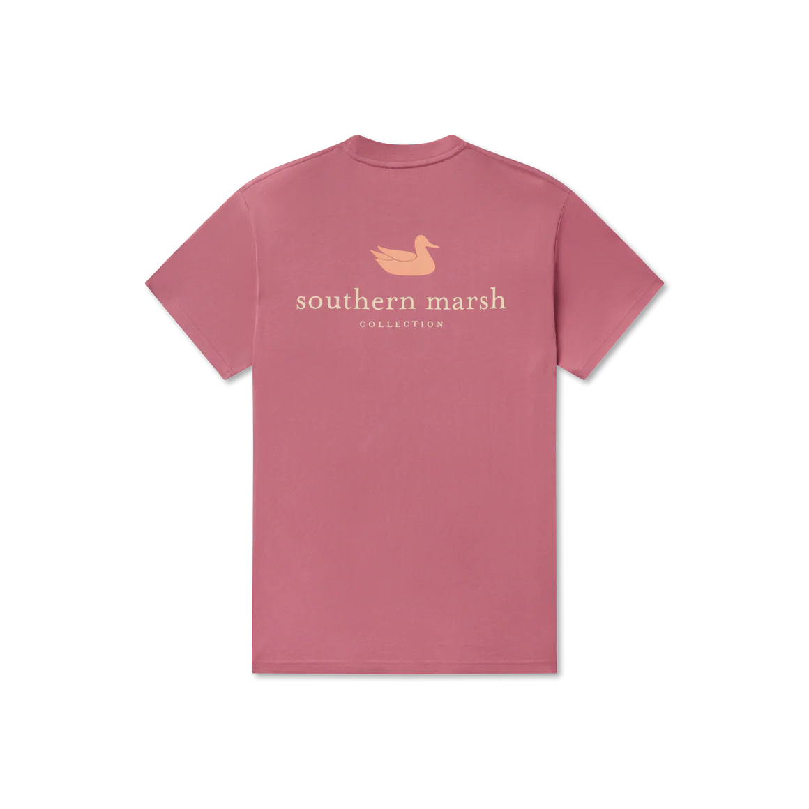 Pink t-shirt with yellow duck logo and 'southern marsh collection' text on back