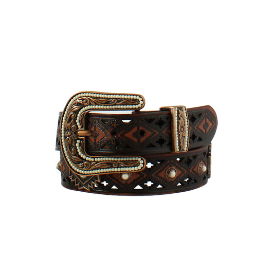 Angel Ranch Women's Aztec Leather Concho Western Belt With Buckle - D140015102