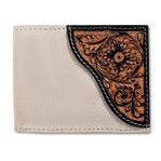 Beige cardholder with brown decorative corner on a white background