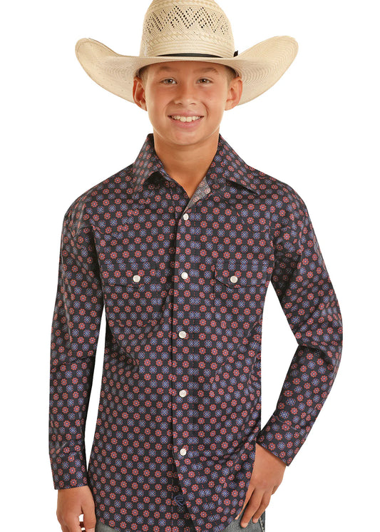 BOYS LS 2 PKT DITZY GEO SNAP - BBN2S03341