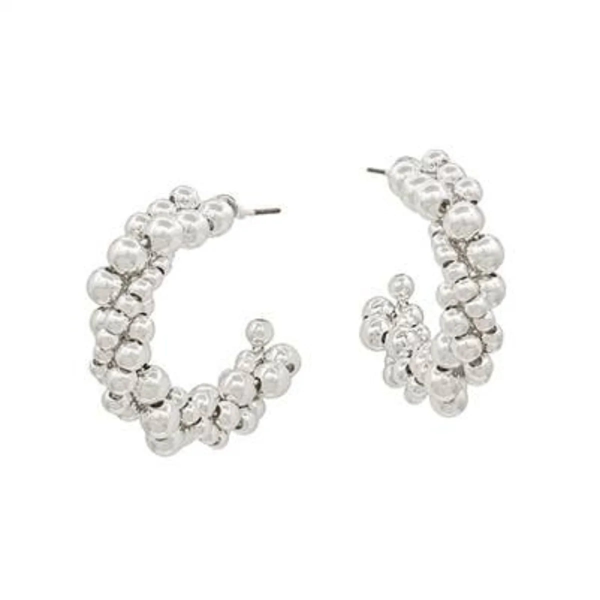 SILVER BEADED TWIST HOOP EARRING