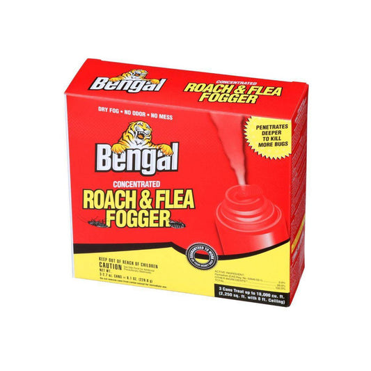 Bengal concentrated roach and flea fogger insecticide product box with red and yellow design
