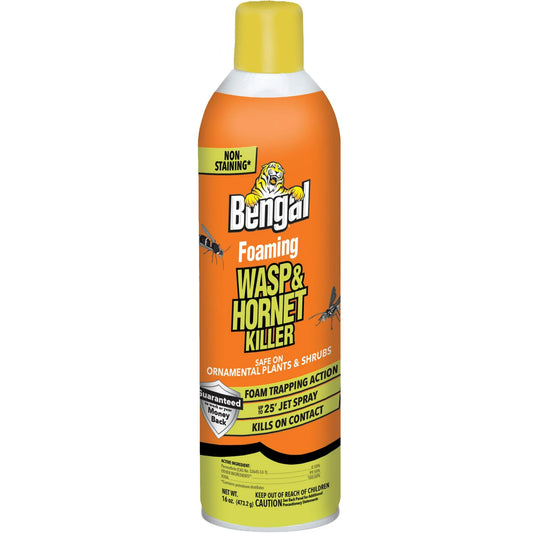 Bengal foaming wasp and hornet killer spray can with yellow cap and insect graphics