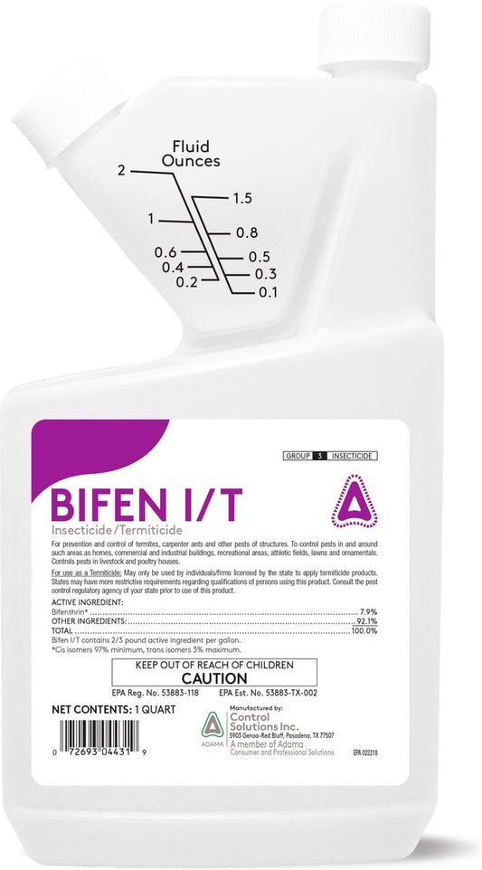 Bifen I/T insecticide termiticide measuring bottle with labeled fluid ounces markings.