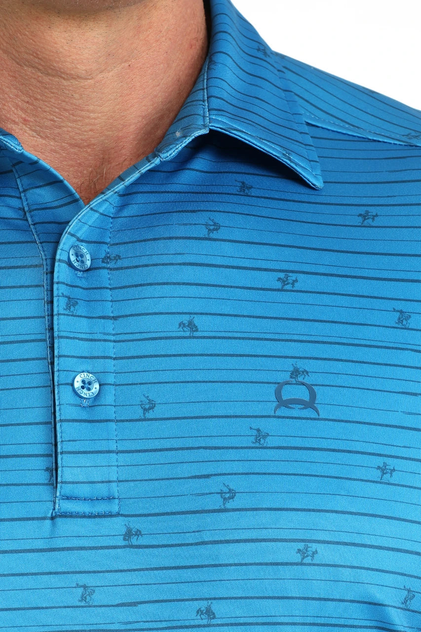 blue patterned rodeo polo shirt 
