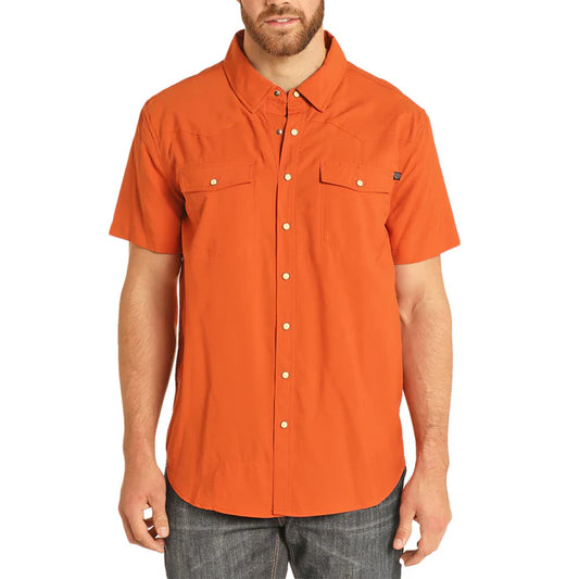 Panhandle Mens Burnt Orange TEK Western Short Sleeve Shirt