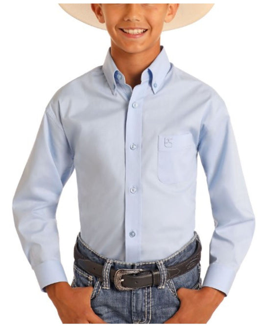 BOY'S LONG SLEEVE BUTTON DOWN SHIRT  SOLID COLOR  POWDER BLUE - SBB2S06119