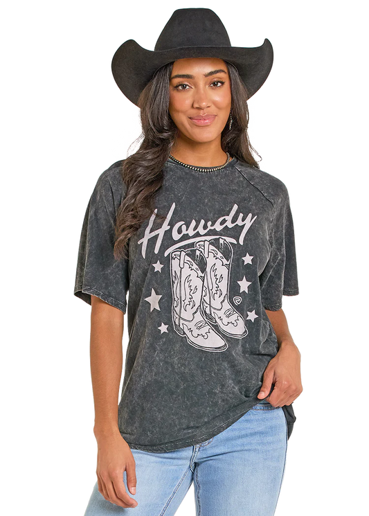 Acid Wash Howdy Oversized Tee