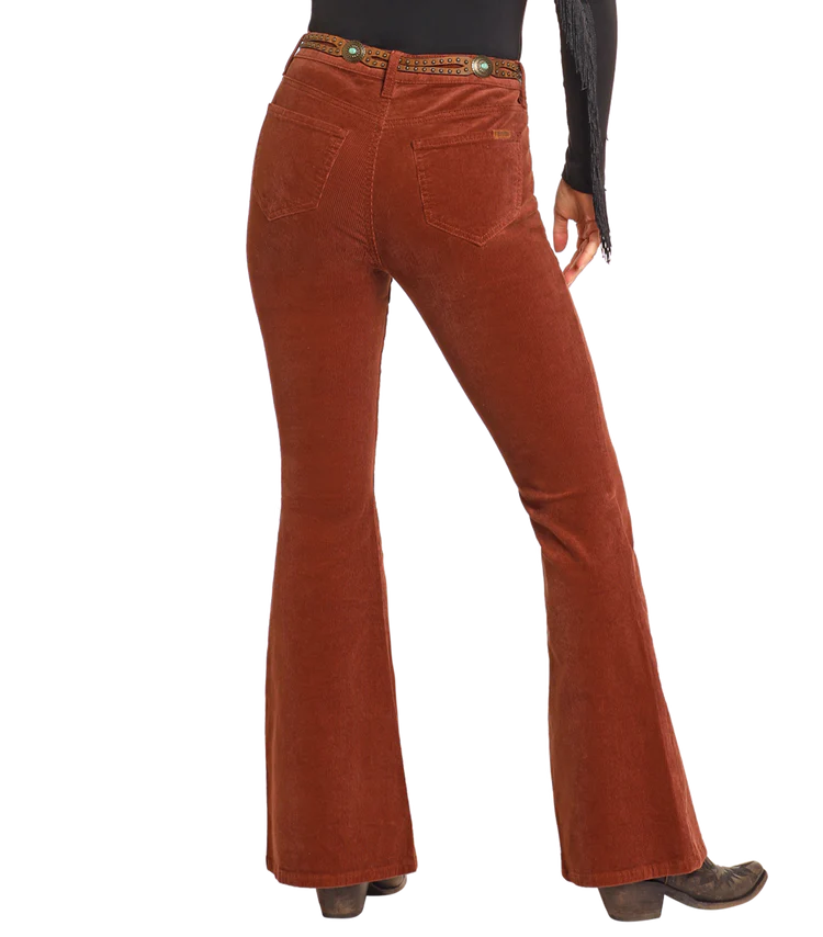 RUST CORDUROY BUTTON FLARE - BW6PD04746
