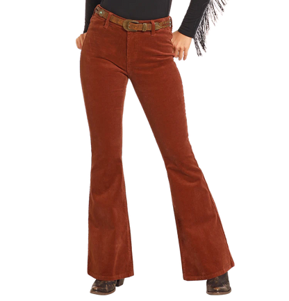 RUST CORDUROY BUTTON FLARE - BW6PD04746