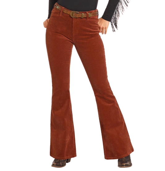 RUST CORDUROY BUTTON FLARE - BW6PD04746