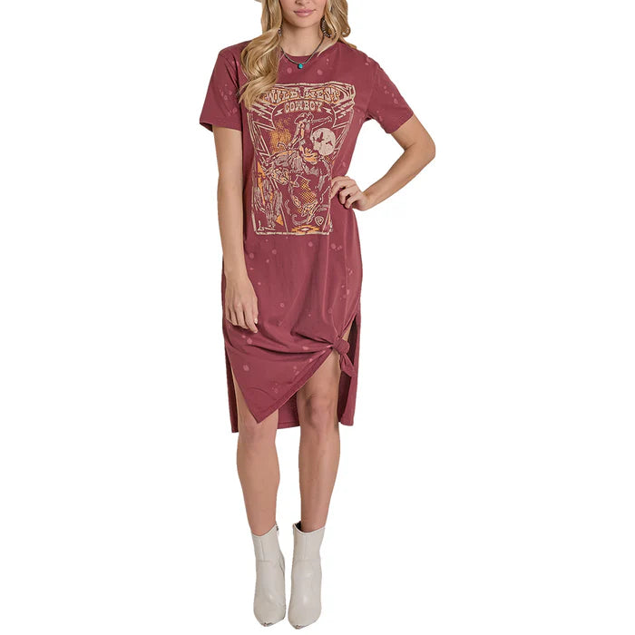 Rock & Roll Cowgirl Wine Midi Women's Tee Shirt Dress