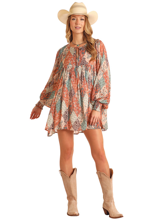 Patchwork Print Mini Dress -  BWD2R05893