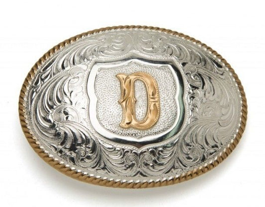 OVAL ROPE EDGE INITIAL (D) BELT BUCKLE