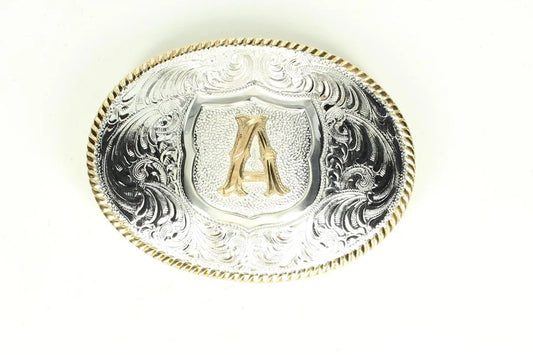 OVAL  ROPE EDGE INITIAL (A) BELT BUCKLE