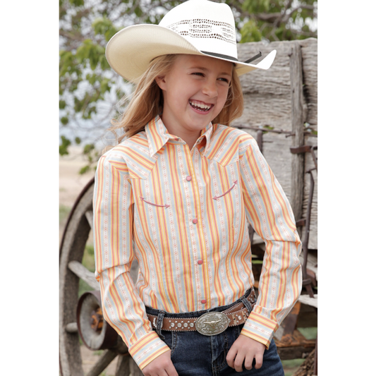 Girl's Orange Striped Long Sleeve Shirt - CTW3370015
