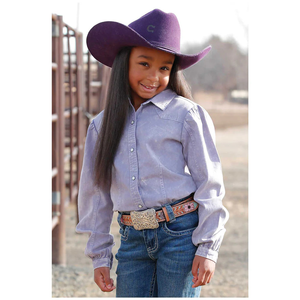 Cruel Girl Cruel Denim Girls Long Sleeve Dirty Dyed Western Snap Shirt - Lilac